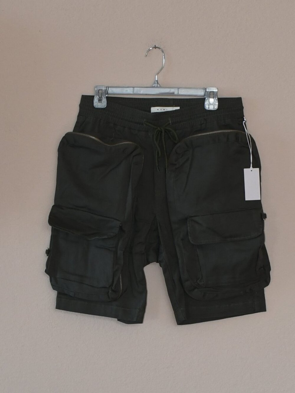 Mnml Men's Green Utility Cargo Pocket Elastic Waistband Streetwear Shorts Sz XS